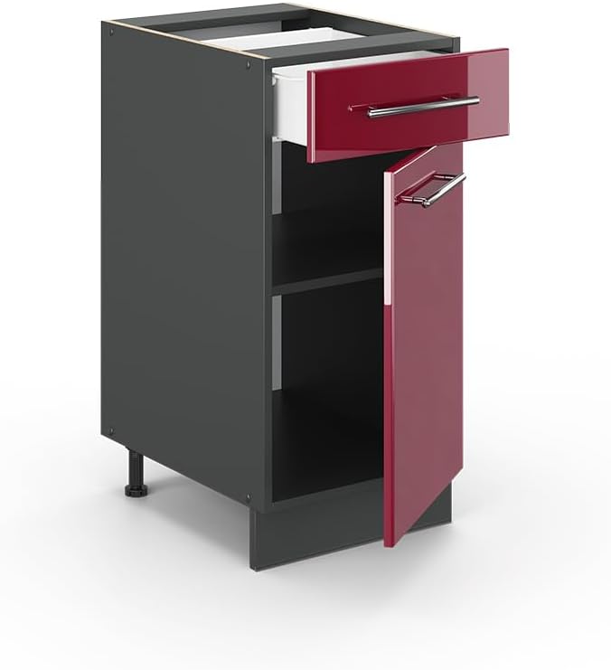 Vicco Küchenunterschrank Fame-Line, Bordeaux Hochglanz/Anthrazit, 40 cm ohne Arbeitsplatte Bordeaux