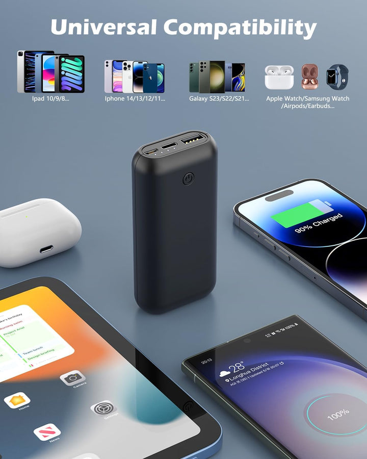 Powerbank 10000mAh Mini Kompakte Externer Akku Power Bank Klein Aber Stark mit Micro + USB C Handy L