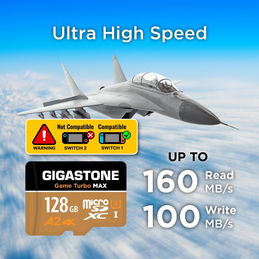 [5 Jahre kostenlose Datenwiederherstellung] GIGASTONE 128GB Micro SD Karte, Game Turbo MAX, bis zu 1