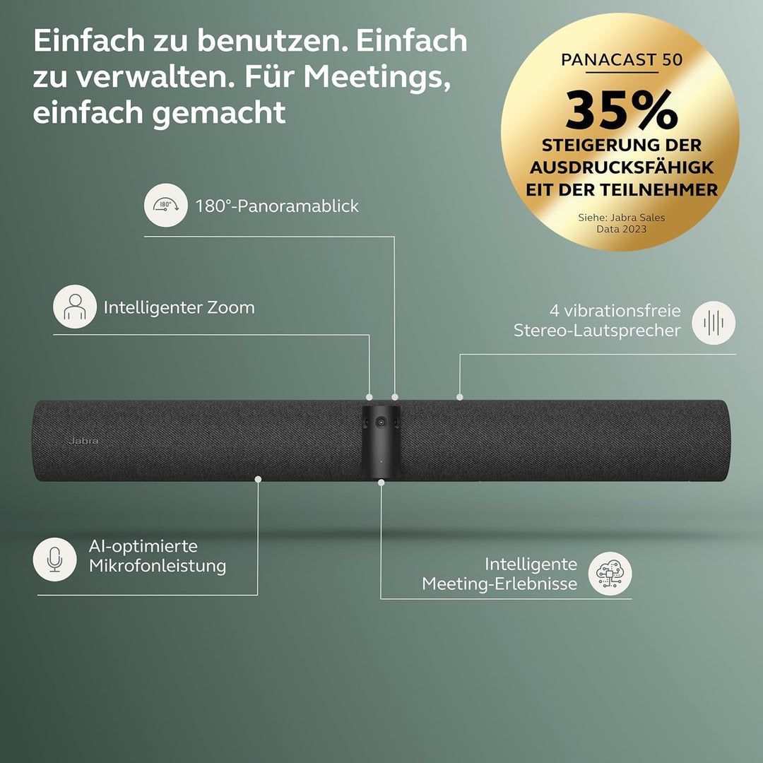 Jabra PanaCast 50 Videokonferenz Kamera – Panorama Webcam 4K mit Videokonferenzsystem für kleine & m