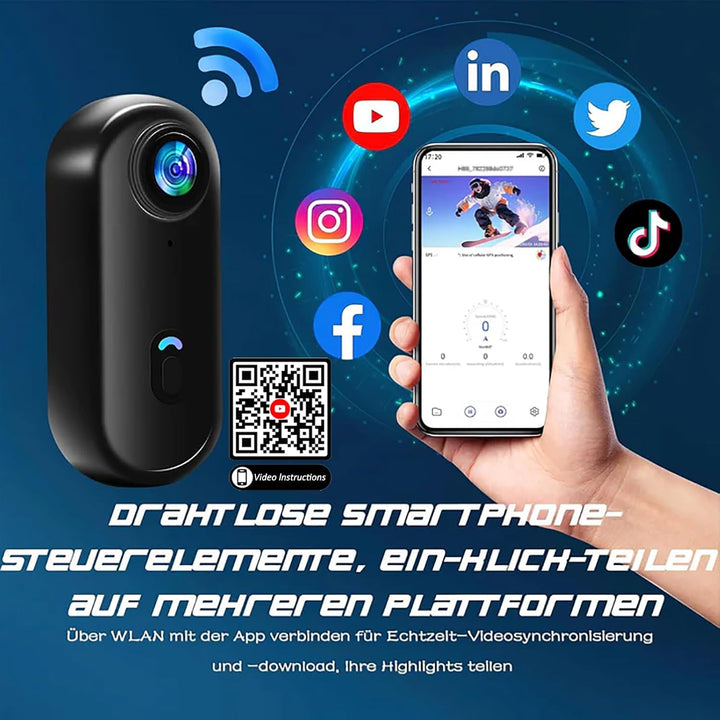 4K Mini Action Cam mit WiFi, Wasserdichte Bodycam, Ultra-Leicht 36g, Magnetische Kamera mit 360° Cli