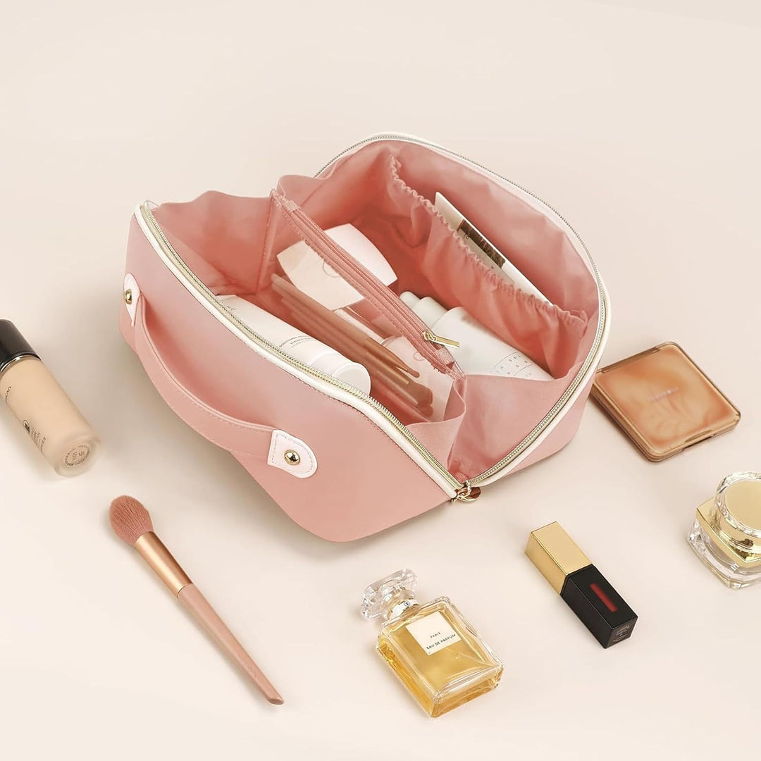 Prite Grosse Kapazität Kosmetiktasche Tragbare Reise Make Up Tasche wasserdichte PU-Leder Schminktas
