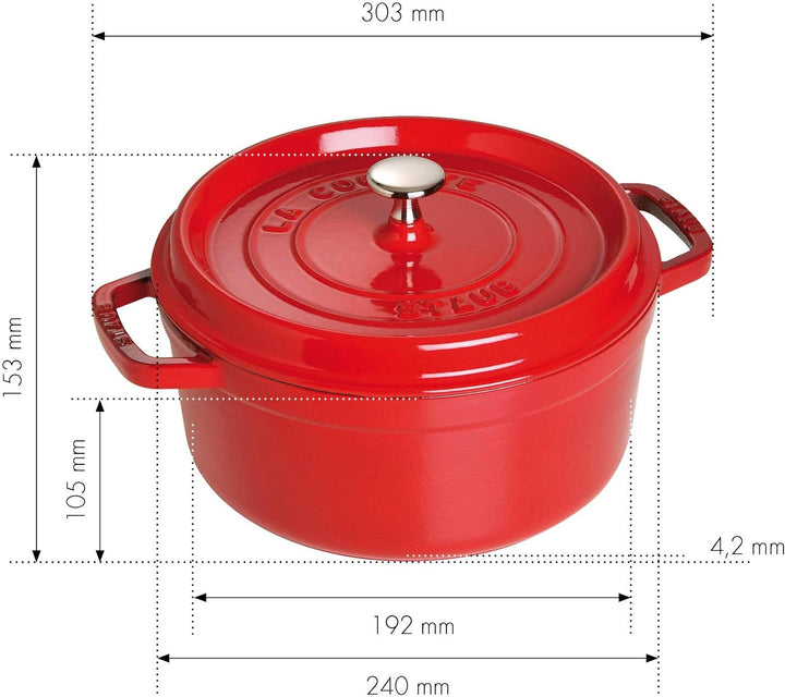 STAUB Gusseisen Bräter/Cocotte, Rund 24 cm, 3,8 L, Aromaregen Funktion, Für alle Herdarten geeignet,