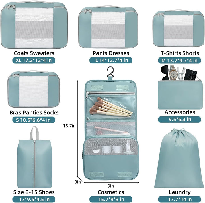 BAGAIL 8er-Set Packwürfel in verschiedenen Grössen Packorganizer für Reisezubehör Handgepäck Koffer
