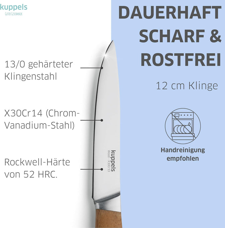 Kuppels Allzweckmesser WOOD | Klingenlänge 12 cm | scharfes Küchenmesser mit Akazienholzgriff | Klin