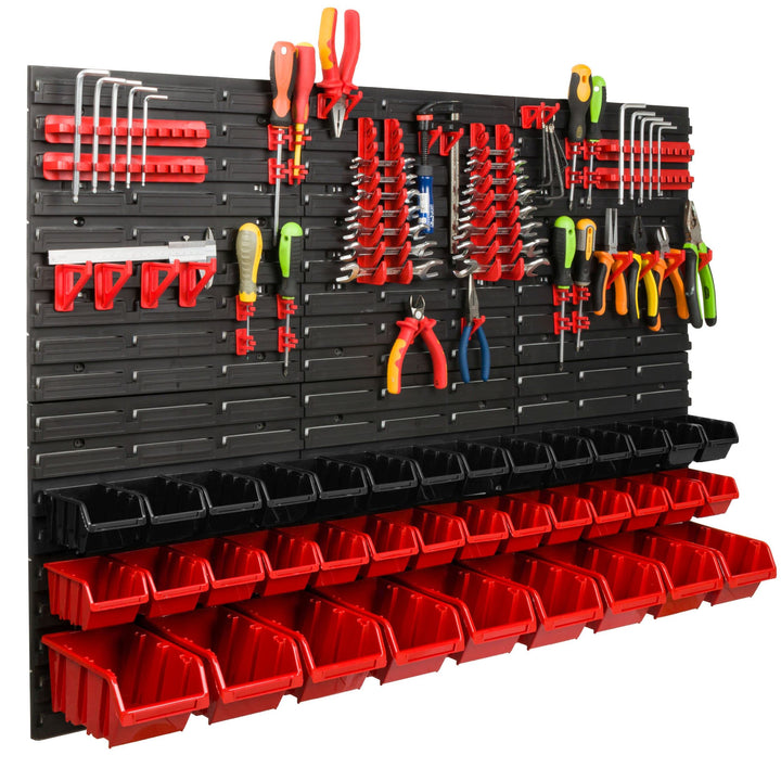 Lagersystem Werkstattregal | 117 x 78 cm | 37 stck. Box | Wandregal mit Werkzeughalterungen und Stap