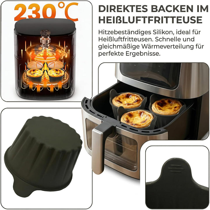 Silikonform Heissluftfritteuse, 4 Packungen ei Formen Kuchenform für Heissluftfritteuse, Airfryer Zu