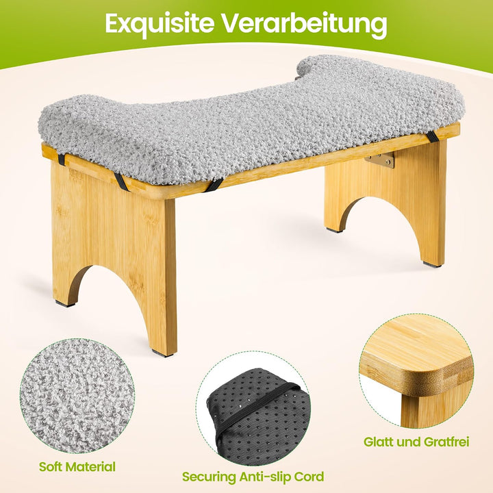Klappbarer Toilettenhocker Erwachsene mit Komfortmatte, Klohocker aus Bambus-Holz für Badezimmer, Er