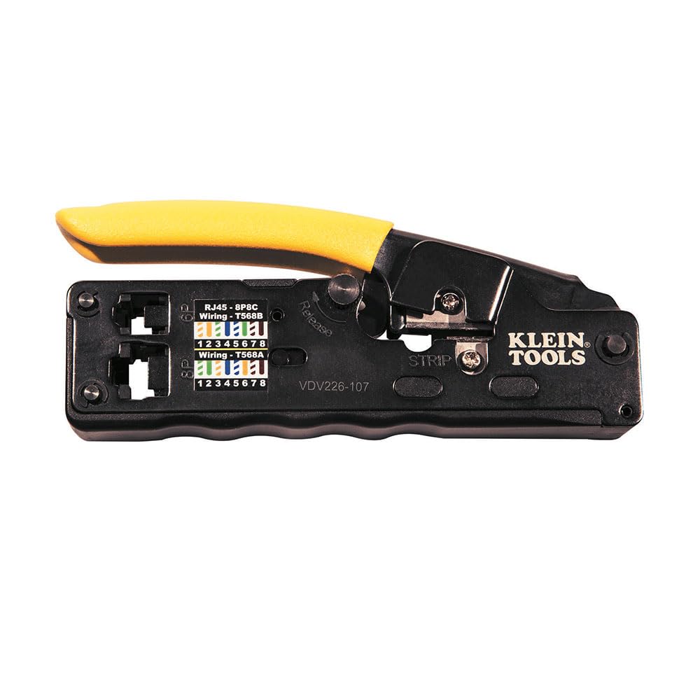 KLEIN TOOLS Datenkabel-Crimpwerkzeug/-Abisolierwerkzeug/Schneider mit Ratsche, Kompakt Vorbereitung