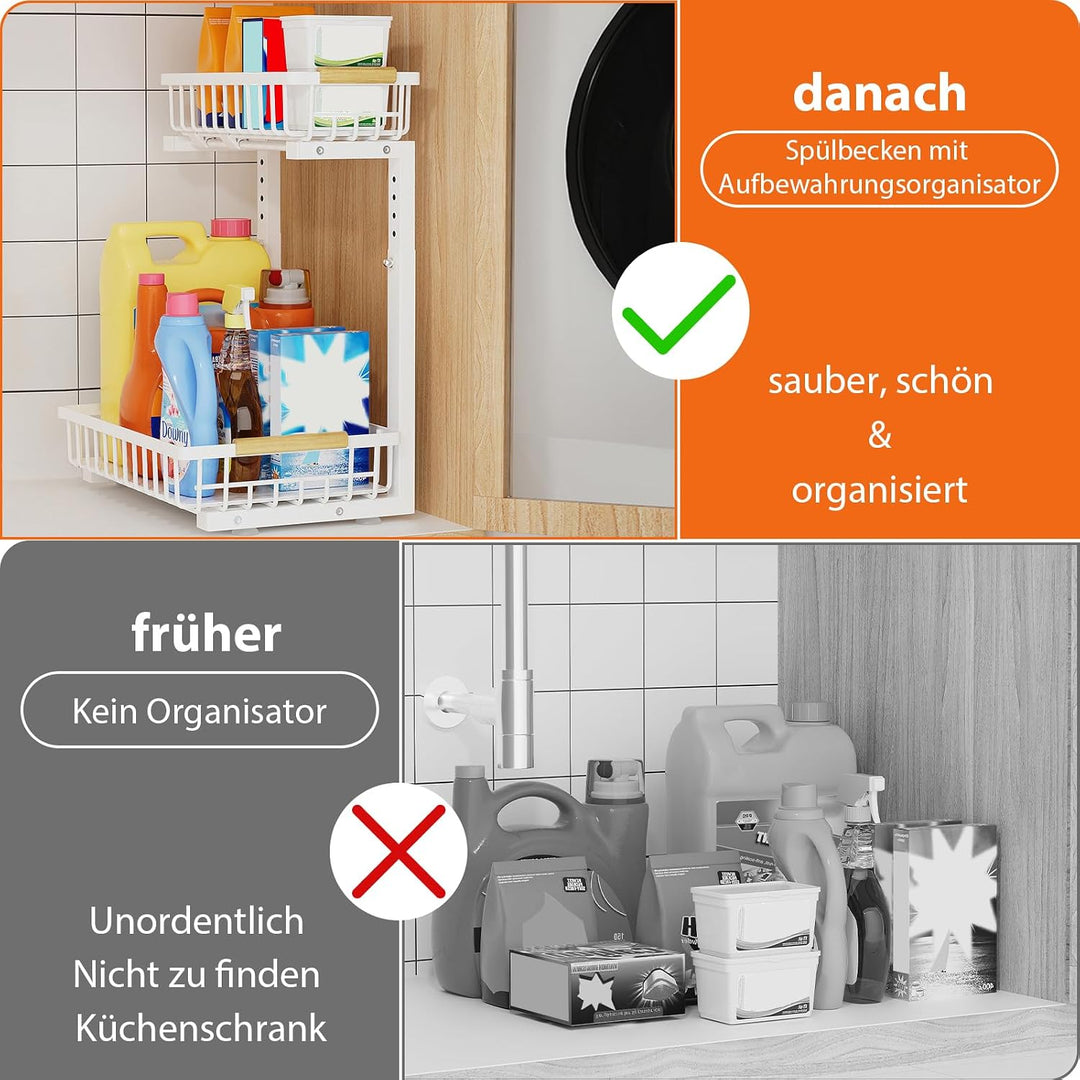 OUUTMEE 1 Stück 2 Stöckig Regal Für Unter Die Spüle 40 x 31 cm Höhenverstellbar 35.5~43cm Untere Ebe