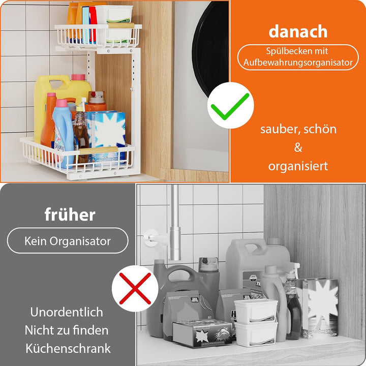 OUUTMEE 1 Stück 2 Stöckig Regal Für Unter Die Spüle 40 x 31 cm Höhenverstellbar 35.5~43cm Untere Ebe