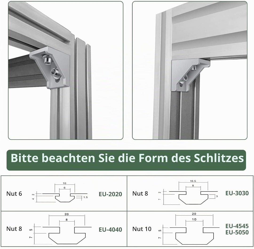 EYPINS Befestigungsmaterial Winkel, 20X Winkelverbinder Winkel Befestigung Nut 8 Raster Streben Alup