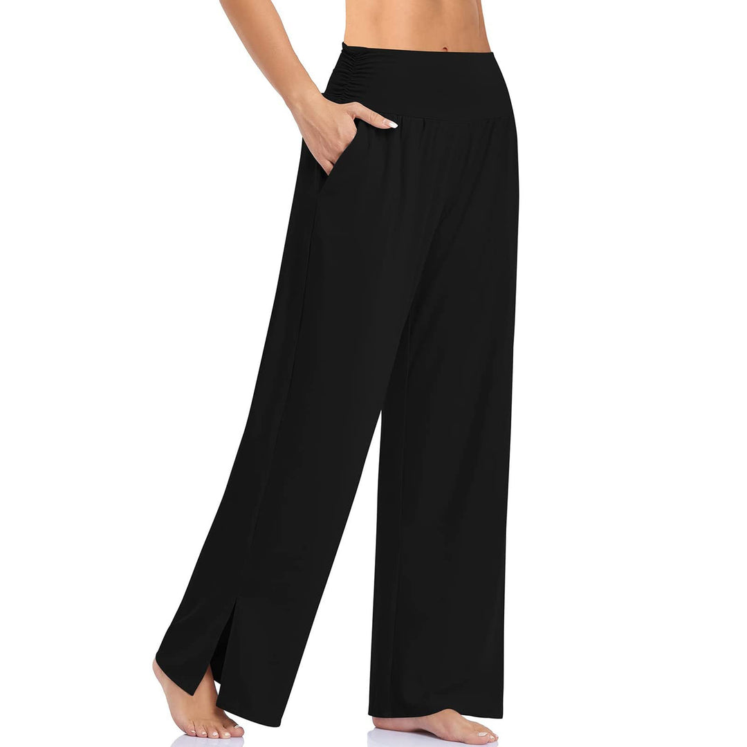Cegerne Damen Palazzo High Waist Yogahose Stretch Weite Jogginghose Schlitz Sport Activewear Tranini