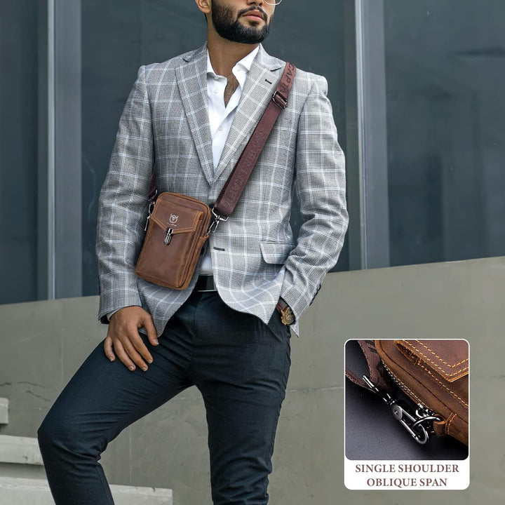 BAIGIO Handytasche Leder Vintage Gürteltasche Herren Hüfttasche Klein Schultertasche Umhängetasche R