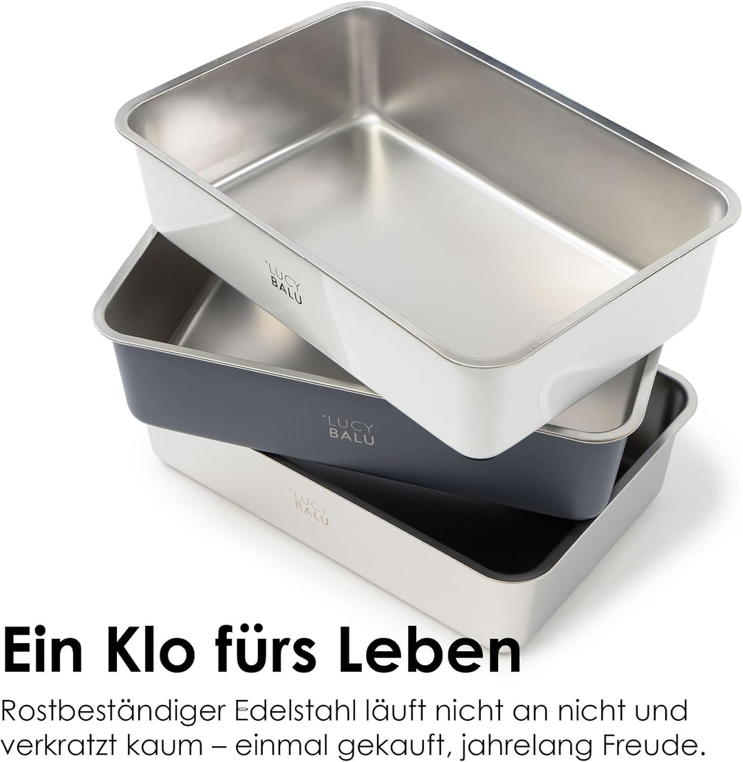 LucyBalu® STEELOO Edelstahl Katzenklo geruchsfrei | XXL-Katzentoilette aus Edelstahl | offenes Katze