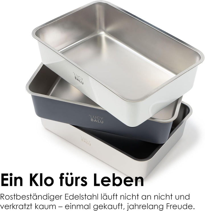 LucyBalu® STEELOO Edelstahl Katzenklo geruchsfrei | XXL-Katzentoilette aus Edelstahl | offenes Katze