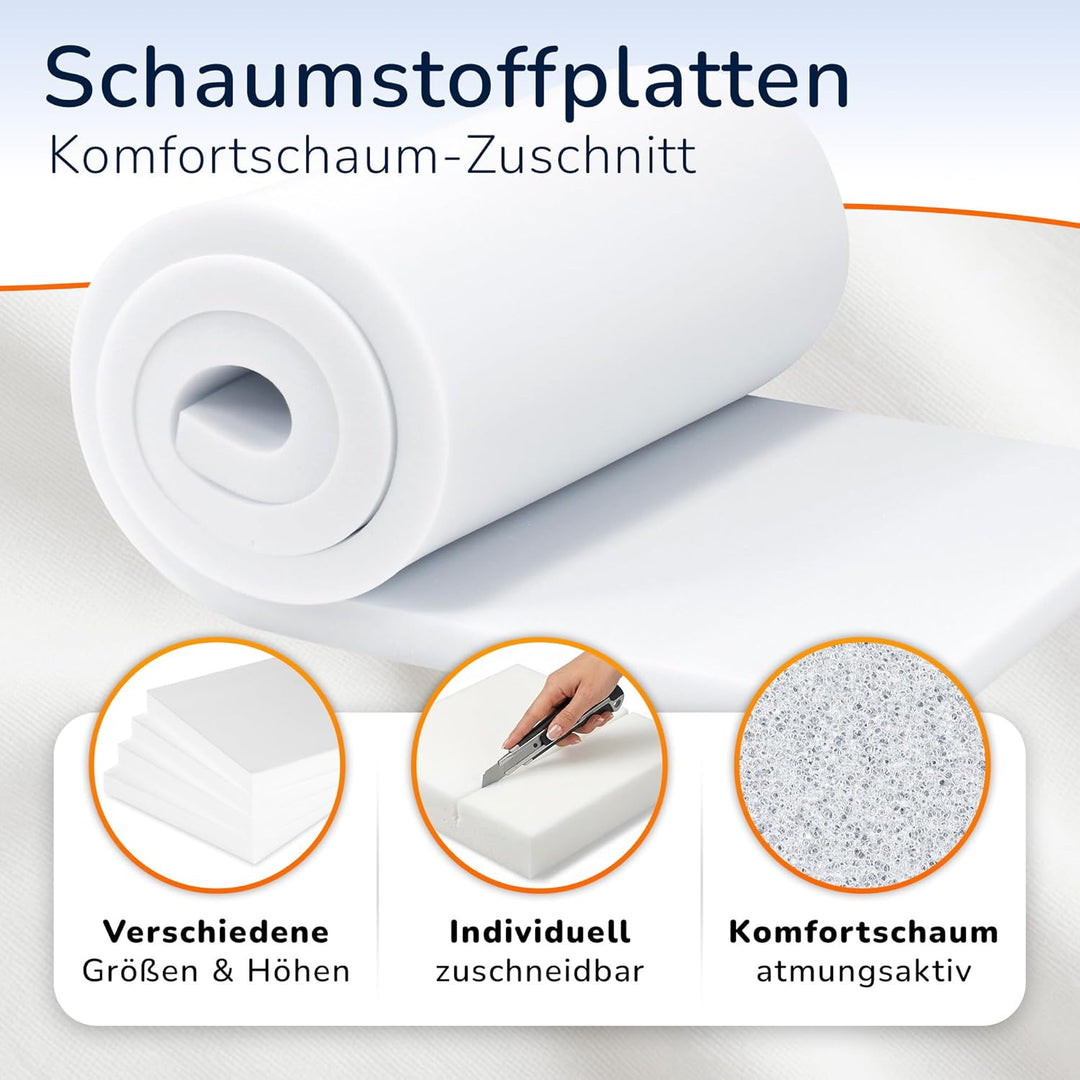 MSS e.K. Schaumstoffplatte Polster Auflage Topper - 200 x 80 x 5 cm - RG27/45 5 cm 80 x 200 cm, 5 cm