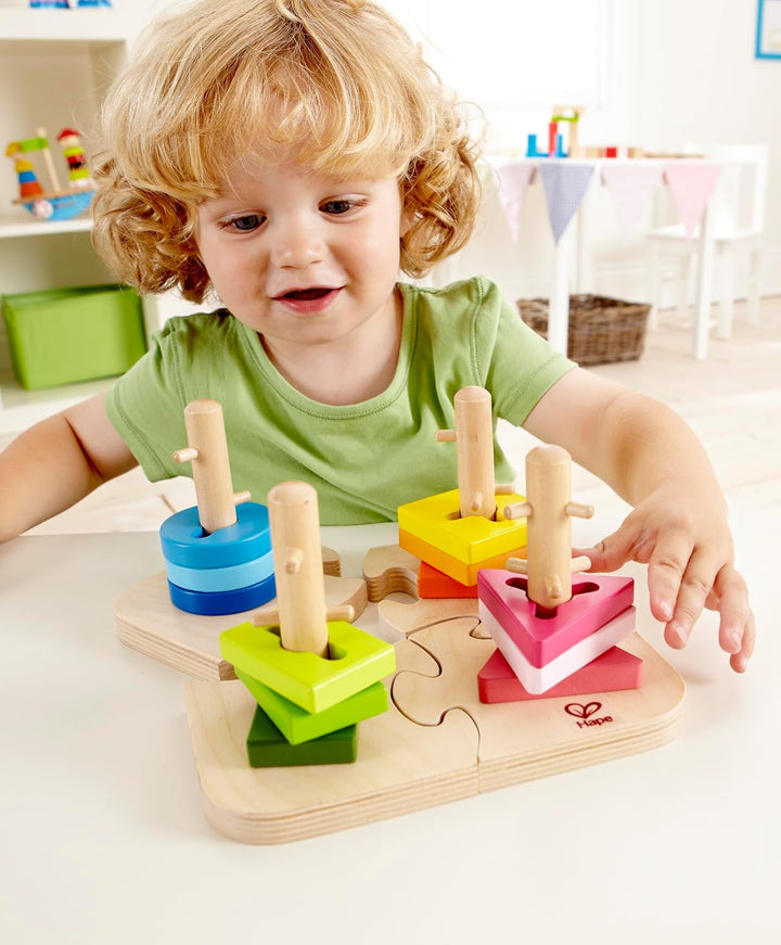 Hape Kreatives Steckpuzzle von Hape | Holz Stapelspiel Problemlösungspuzzle für Kleinkinder, Stapels