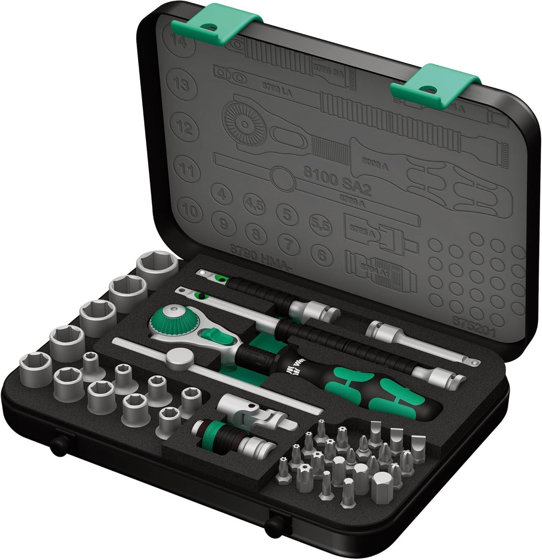 Wera 8100 SA 2 Zyklop Speed-Knarrensatz, 1/4 Zoll metrisch & 05073593001 950/9 Hex-Plus 1 SB Winkels