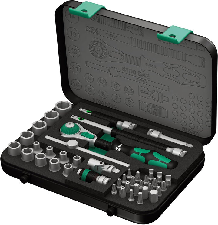 Wera 8100 SA 2 Zyklop Speed-Knarrensatz, 1/4 Zoll metrisch & 05073593001 950/9 Hex-Plus 1 SB Winkels