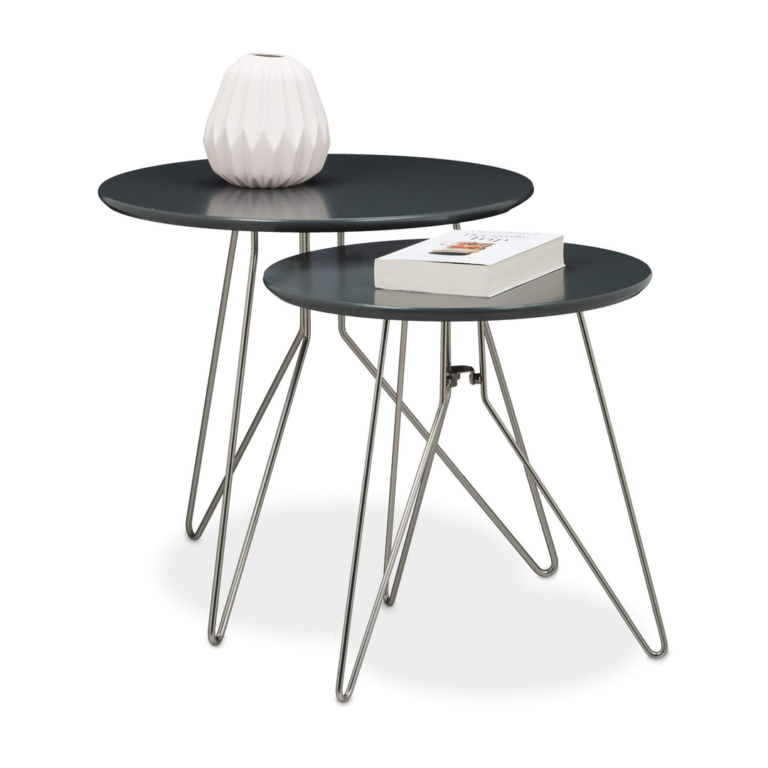 Relaxdays Beistelltisch 2er Set Wohnzimmertische aus Holz mit grau-matt lackierten Tischplatten im D