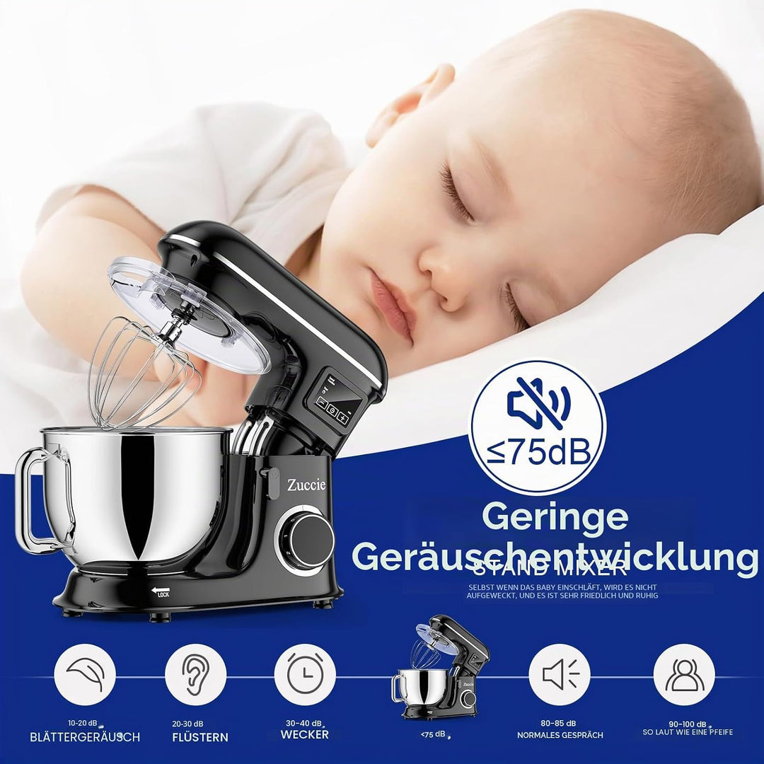 Zuccie küchenmaschine 1500W 8L Knetmaschine 6 Geschwindigkeit Fermentationsfunktion+LCD knetmaschine