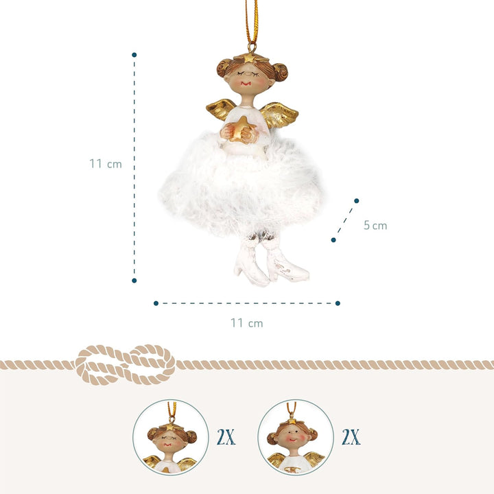 Engel-Anhänger Weiss & Gold, 4er Set: Weihnachtsengel zum Aufhängen, Kleine Weihnachtsanhänger, Schu