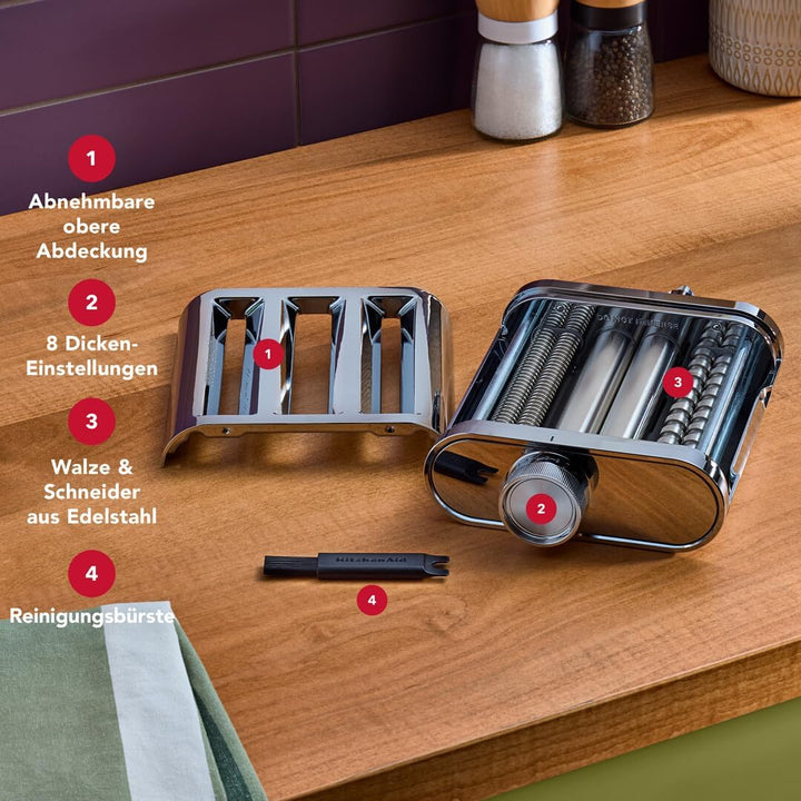 KitchenAid Metall 3-in-1 Nudelvorsatz 5KSM3MPA, Nudelroller, Schneider, enthält Nudelwalze, Spaghett