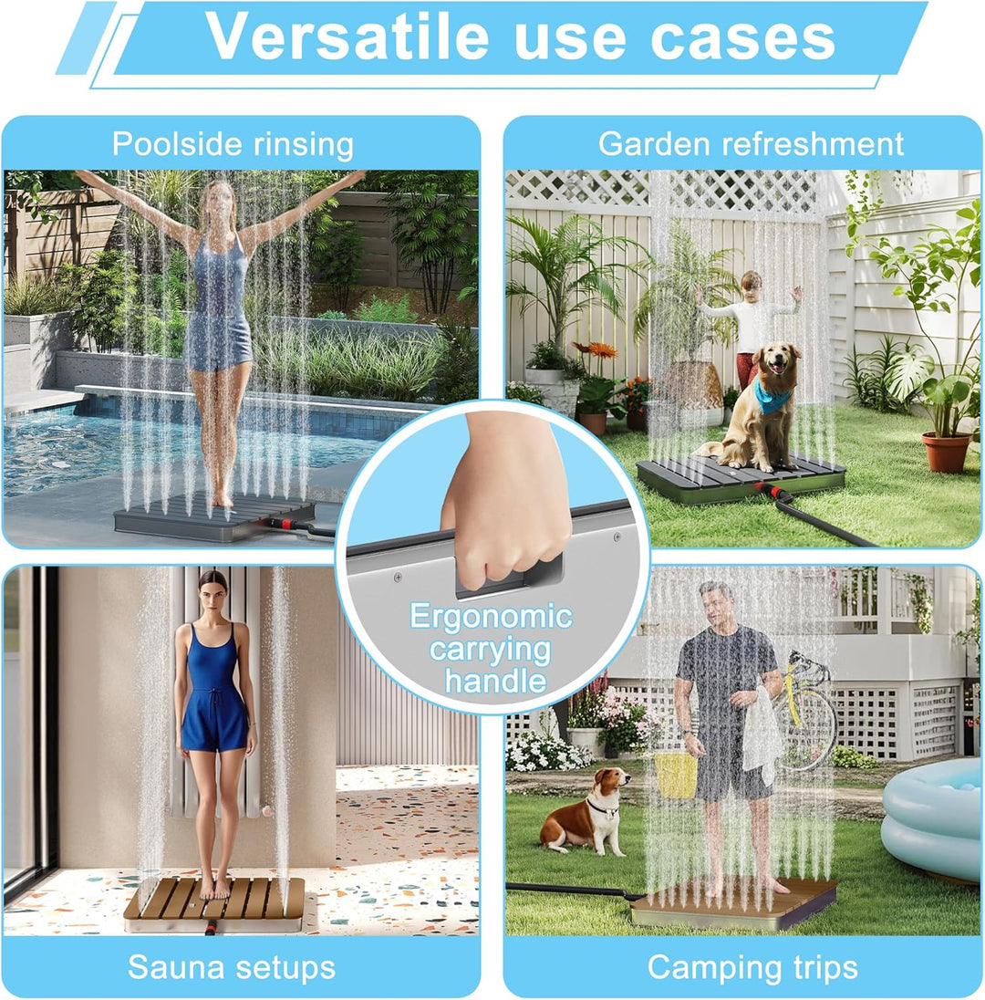 Gartendusche Campingdusche Aluminium & WPC Bodendusche Holzfarbe Saunadusche mit rutschfeste Standfl