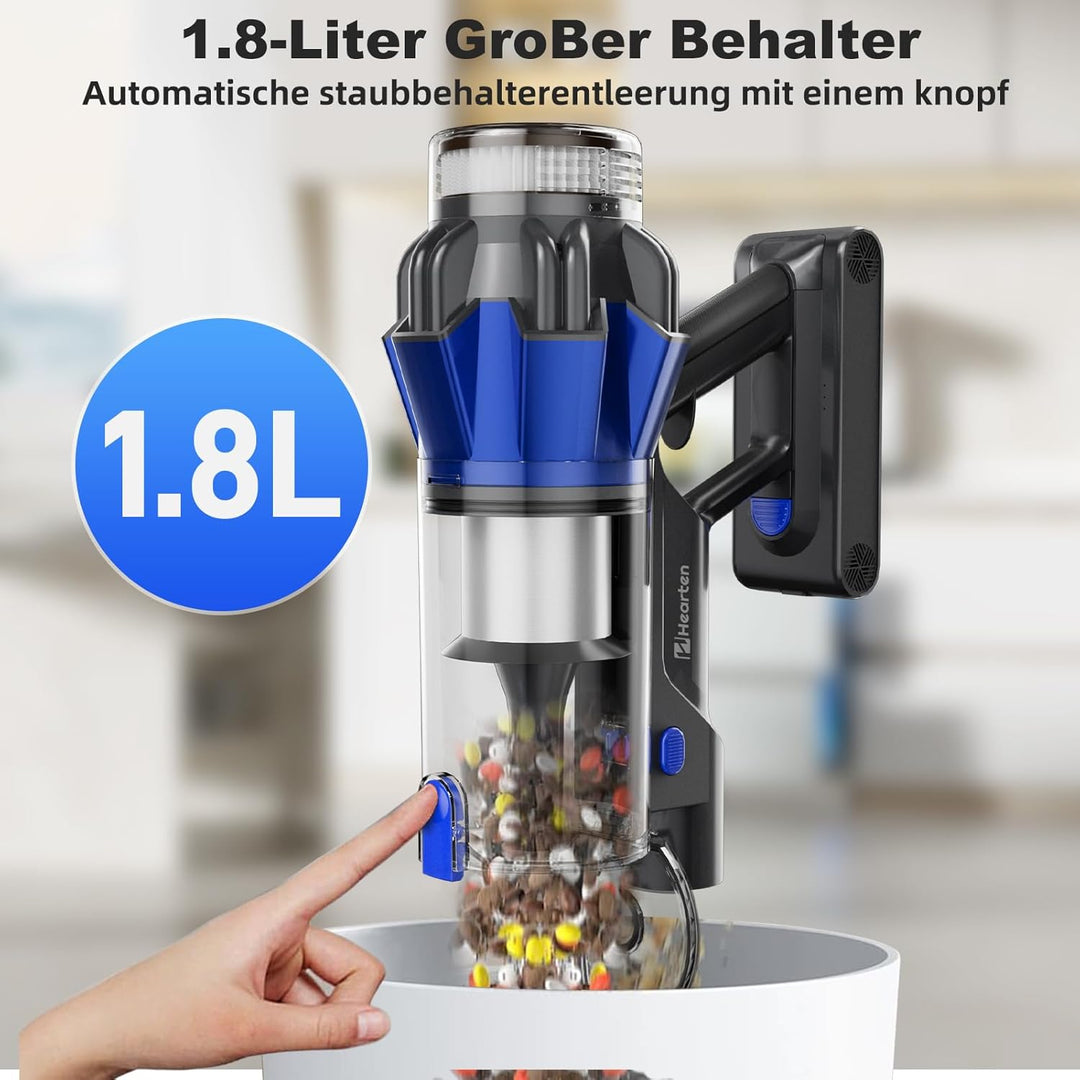 Hearten Akku Staubsauger 70000 Pa/600 W/65 Min. 4 Stufen, Schmutzsensor. 1,8 L Staubsauger Kabellos