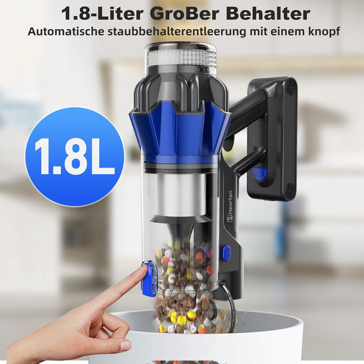 Hearten Akku Staubsauger 70000 Pa/600 W/65 Min. 4 Stufen, Schmutzsensor. 1,8 L Staubsauger Kabellos