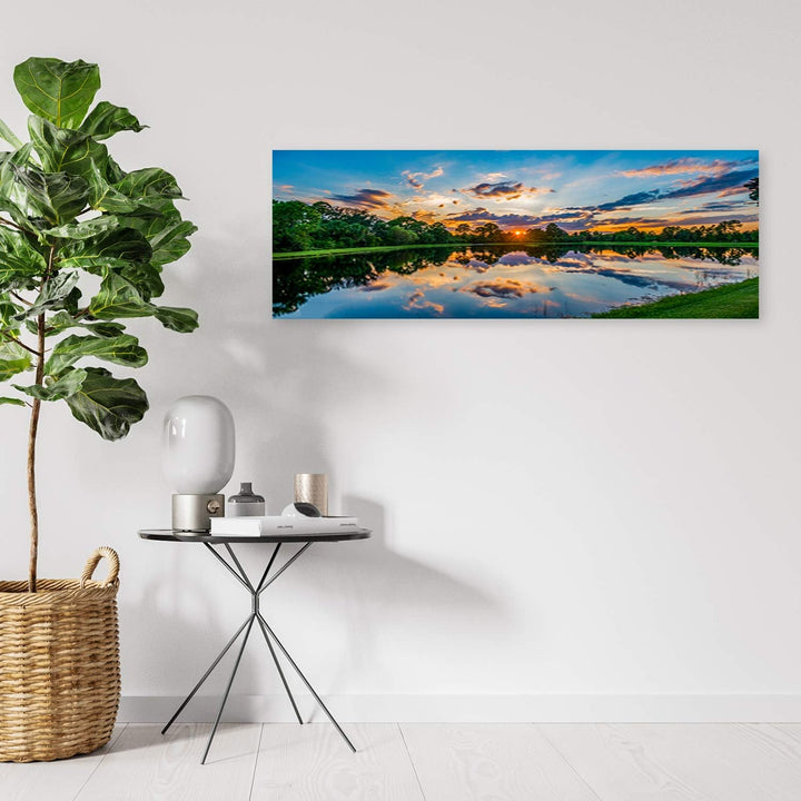 Wandbild Natur Modern Deko Kunst Bilder See Blau 100x40 cm Deko Paneel 100x40 cm Blau_D, Deko Paneel