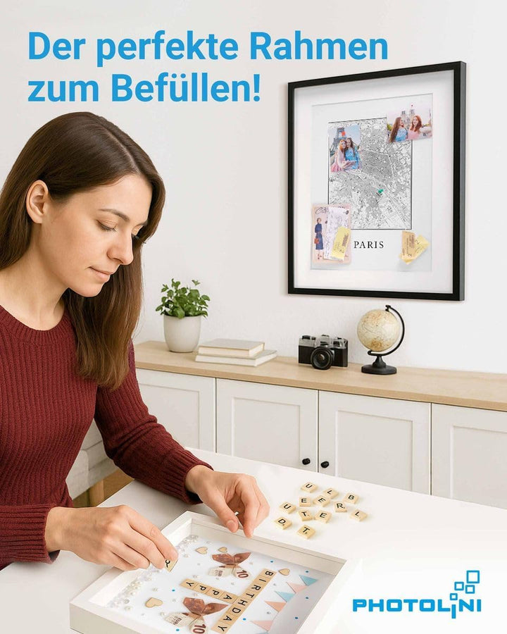 PHOTOLINI 3D Bilderrahmen zum Befüllen 30x30 Weiss gross, 1,5 cm tiefer Objektrahmen mit Glas, 2X ti