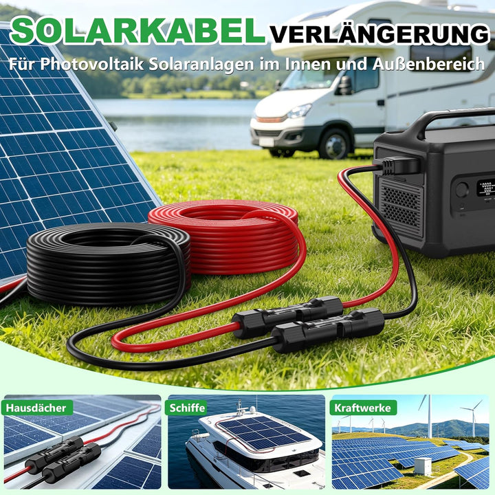 Oududianzi 2x30m Solarkabel 4mm2, Solarkabel Verlängerung 30m, PV Kabel 4mm2, Photovoltaik Kabel, So