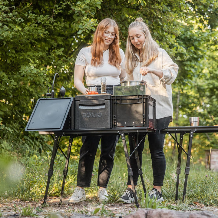 BOXIO - Table: Klappbarer Campingtisch 88x40 wetterfest stabil &amp; faltbar höhenverstellbarer Outdoor