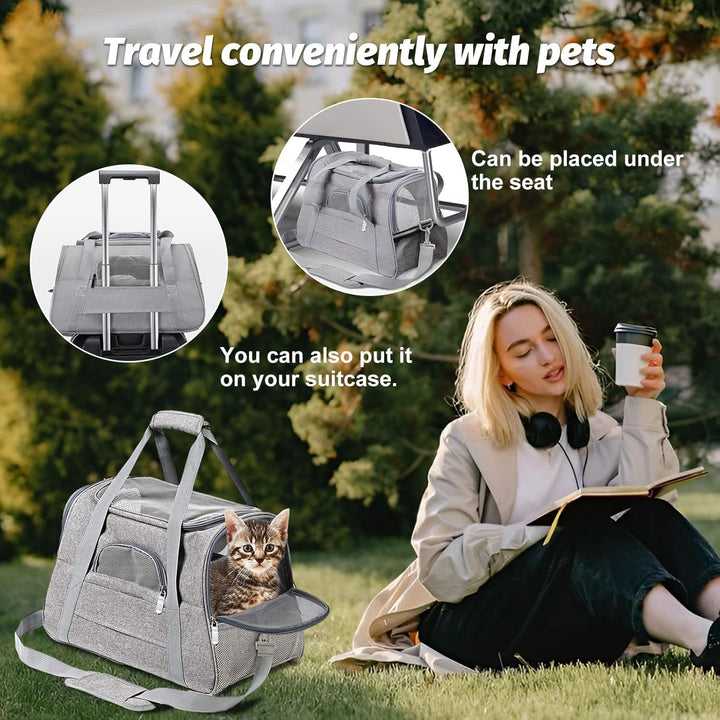 Transporttasche für Haustiere+ Fleecematte, Transporttasche für Katzen und Kleinere Hunde bis 10 kg,