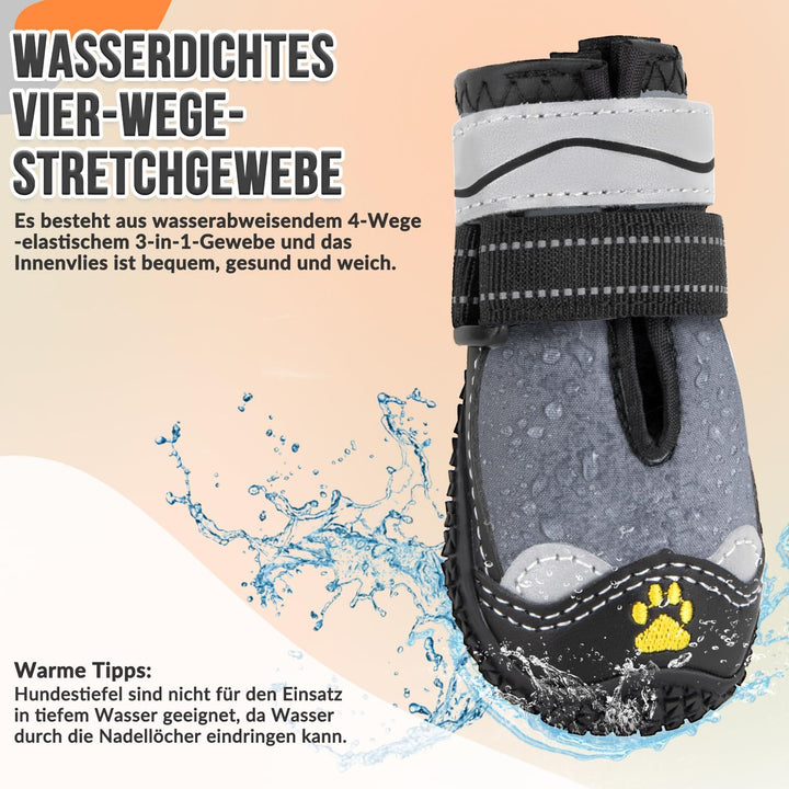 Eyein Hundeschuhe Pfotenschutz, 4 Stück Wasserabweisend Hundeschuhe mit Rutschfester Sohle und refle