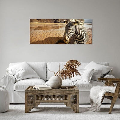 Panorama Bilder auf Leinwand 100x40cm Leinwandbild Zebra Strand Landschaft Gross Wanddeko Bild Schla