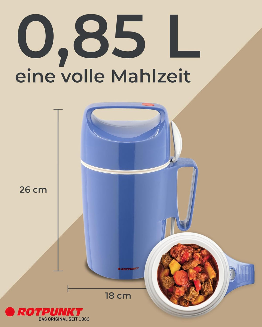 ROTPUNKT Thermobehälter für Essen 850 ml inkl. Löffel – Thermo Lunchbox Heiss & Kalt I Made in Germa