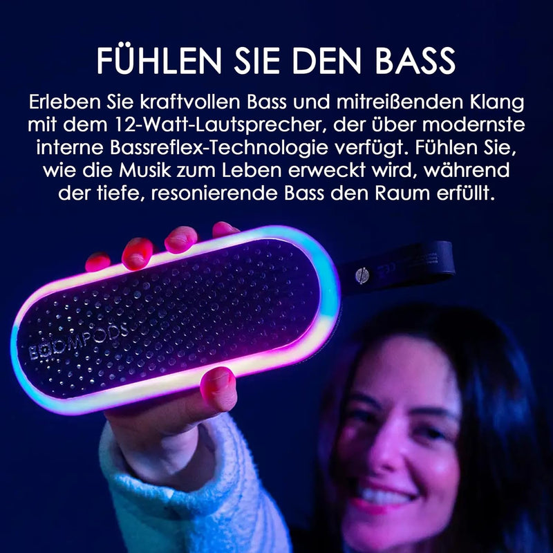 Boompods Halo – Kleiner tragbarer Bluetooth-Lautsprecher mit Lichtern – laute kabellose Outdoor-Reis