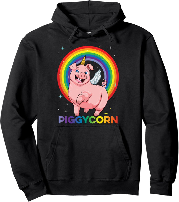 Piggycorn Pig Unicorn Farm Rainbow Magical Space Galaxy Pullover Hoodie