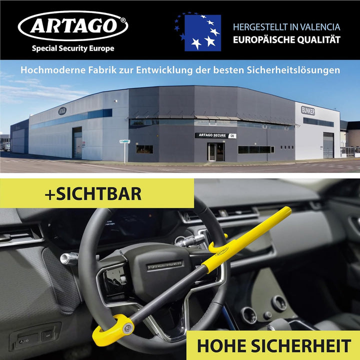 Artago 840A/B Lenkradkralle Auto Universal, Kompakte Schwenkarretierung, Hochsicherheitsschloss mit