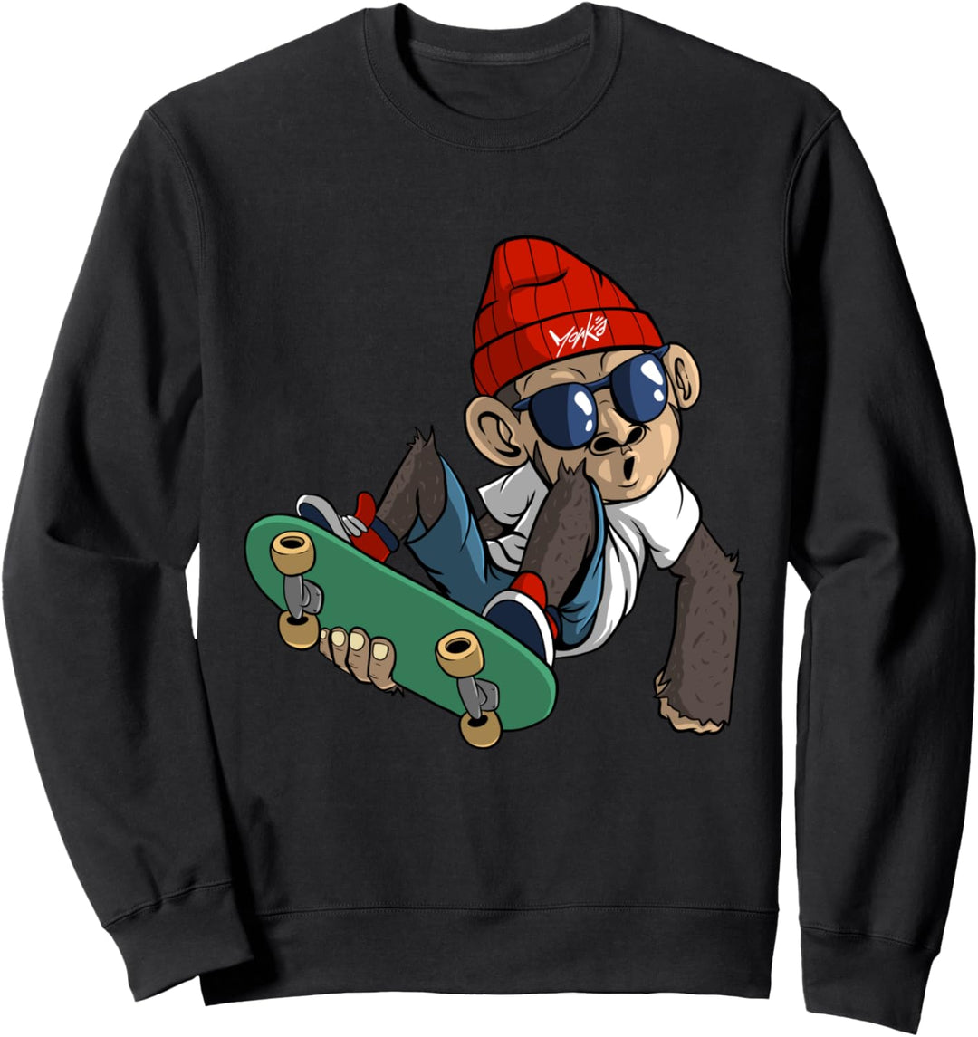 monkä Süsser Affe mit Skateboard - Skater Sweatshirt