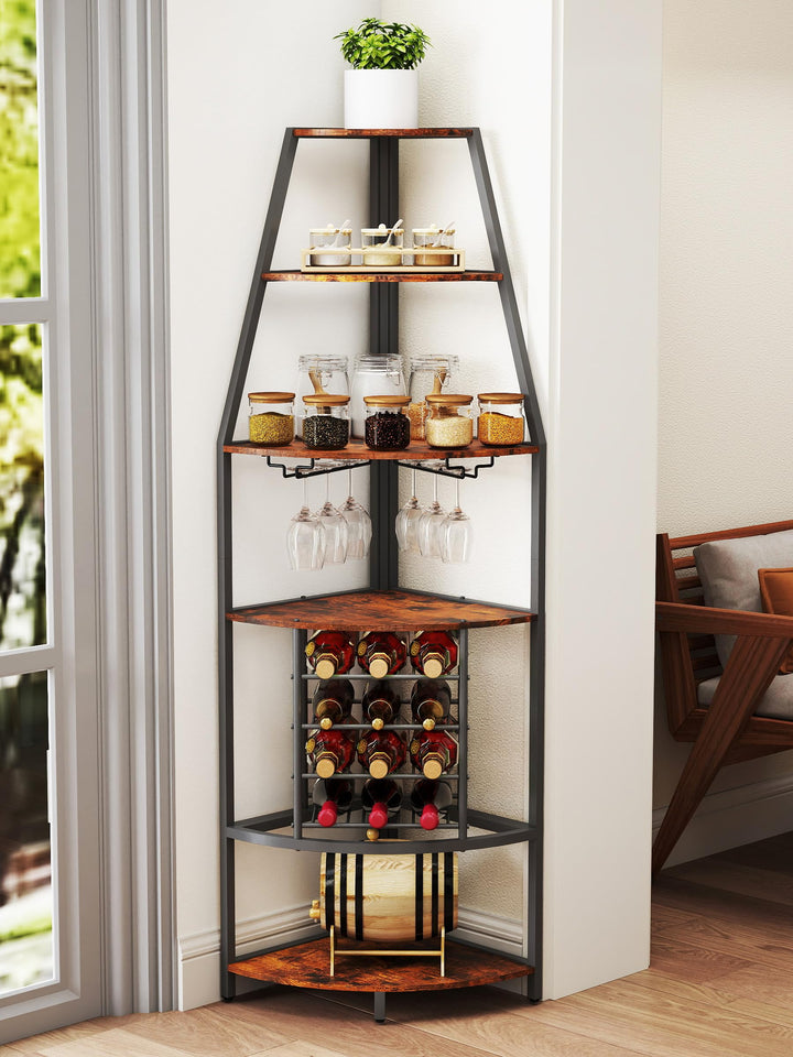 5-stöckiges Eck-Weinregal, stehend Barschrank mit Glashalter and Weinaufbewahrung, industrielles Win