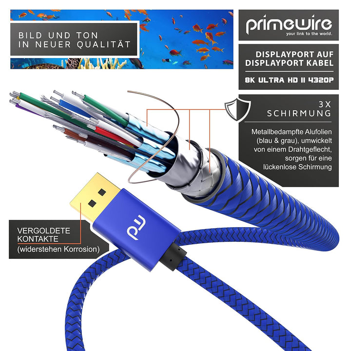 CSL – 5x 8k Premium DisplayPort Kabel - 3m - DP 1.4 zu DP 1.4-8k @ 60 Hz 4k @ 120 Hz – UHD II - bis