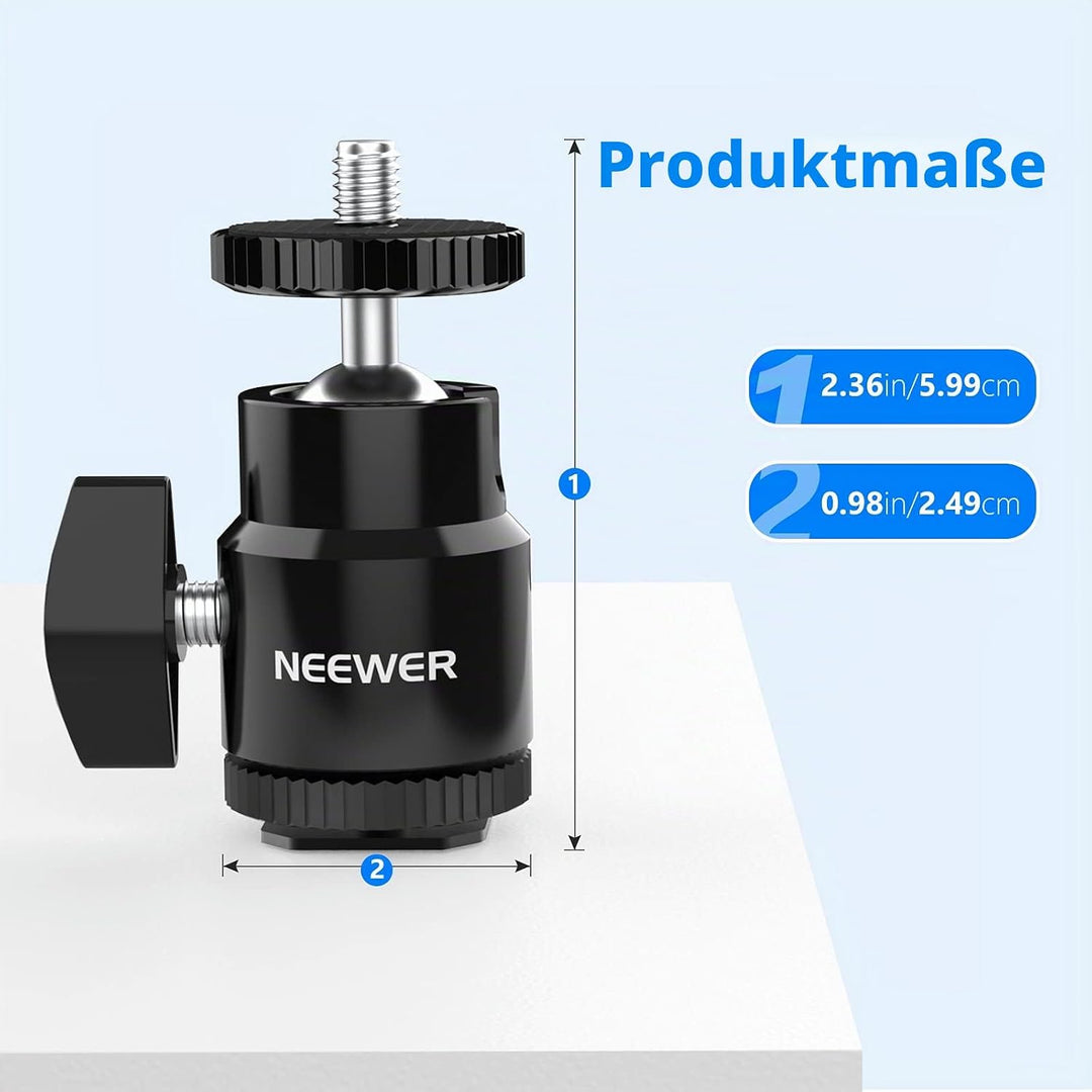 NEEWER 2er-Pack 1/4" Blitzschuhhalterung mit zusätzlicher 1/4" Schraube, Mini-Kugelkopf-Blitzschuhha