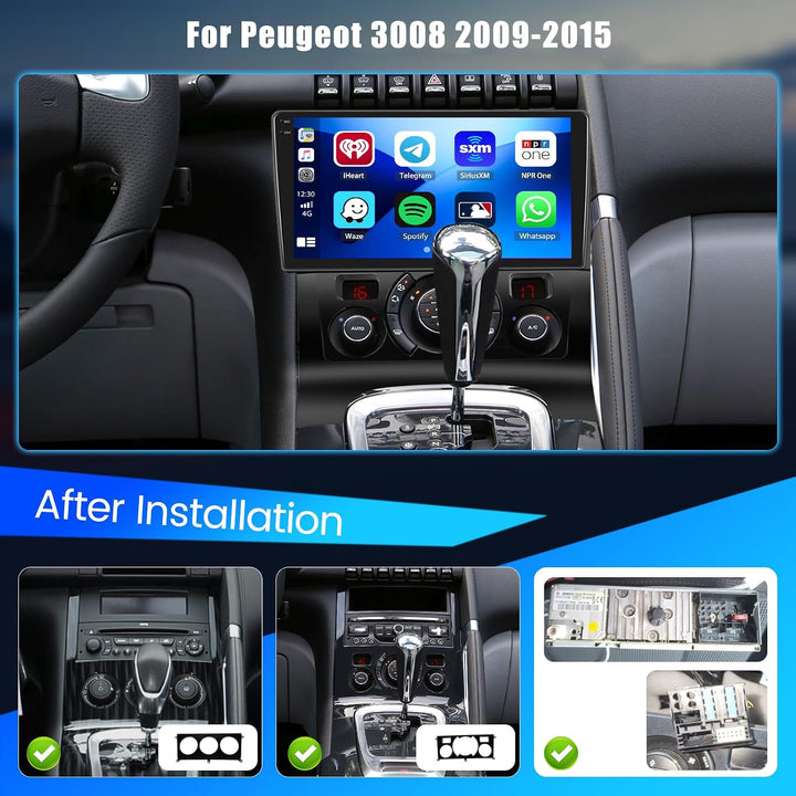 Hikity 4+128G Android 15 Autoradio für Peugeot 3008 5008 2009-2015, 9" Bildschirmradio mit Wireless