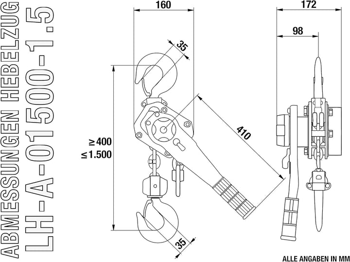 Rotek Hebelratschenzug 1.500kg Kapazität, 1,5m Kettenlänge, LH-A-1500-1.5 1500kg / 1,5m, 1500kg / 1,