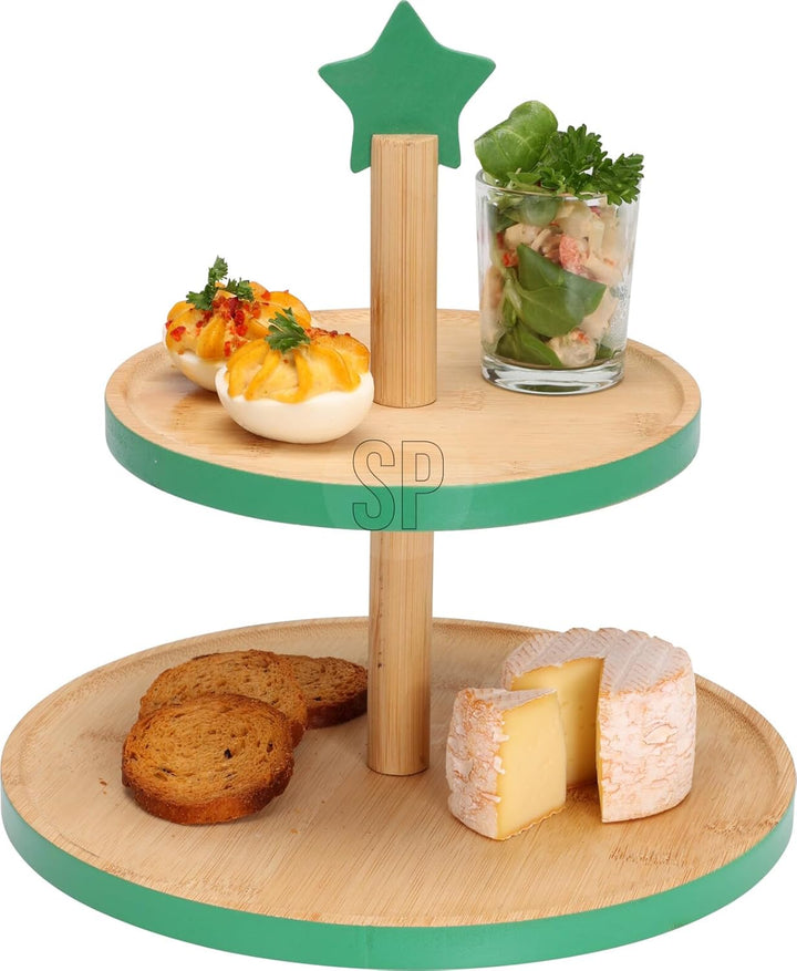 Weihnachtliche Etagere aus Bambus - Deko Etagere Cupcace Ständer - 2 Etagen 25x26cm (Stern), Stern