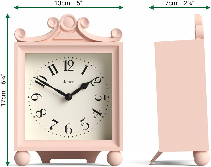 JONES CLOCKS® Parlour Kaminsims Uhr | Klein Klassische Kutschenuhr | Rosa | Elegantes quadratisches